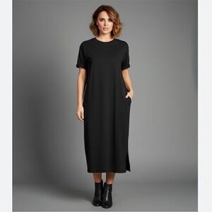 LITA by CIARA Black Short Sleeve Crewneck MIDI T-Shirt Dress Oversized Size XXS